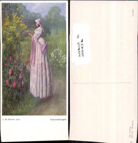 699421 Künstler AK Carl Maria Schuster Sommermorgen Frau Blumen pub Munk Vienne 1130 b