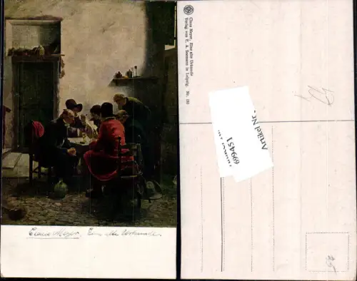 699451 Künstler AK Claus Meyer Eine alte Urkunde Männer Tisch Pfeife