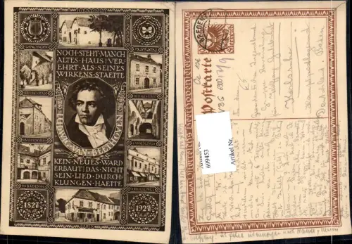 699453 Künstler AK Ludwig van Beethoven Wien 1927 Beethovenfeier