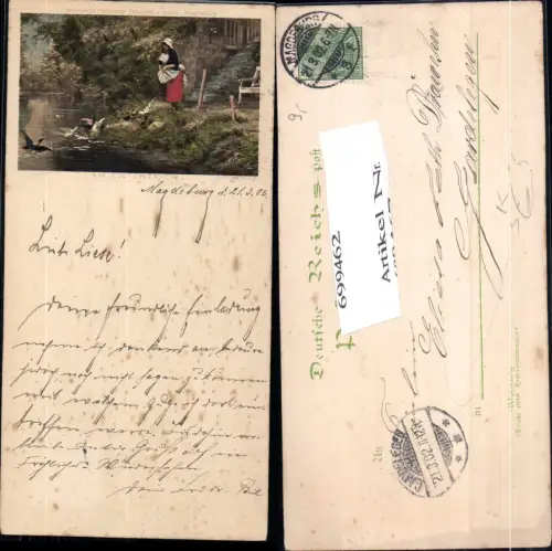 699462 Künstler AK L. Giradet Am Ententeich Enten Frau pub Reinicke e Rubin Rembrandt Karte