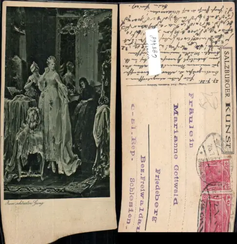 699468 Künstler AK K. Herpser Hochzeit Frau Brautkleid gel Friedeberg Freiwaldau Schlesien