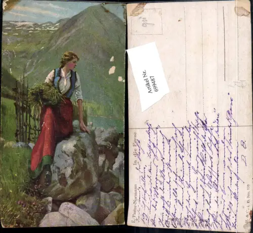 699487 Künstler AK E. Pastor-Normann In die Ferne Frau sitzt auf Stein