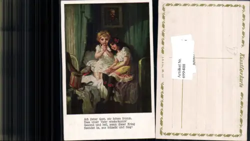 699488 Künstler AK Mädchen am Bett beten Kaiser Bild Portrait Patriotik