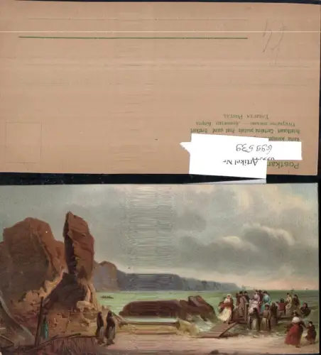 699539 Künstler AK Brandung Leute Schiff Meer