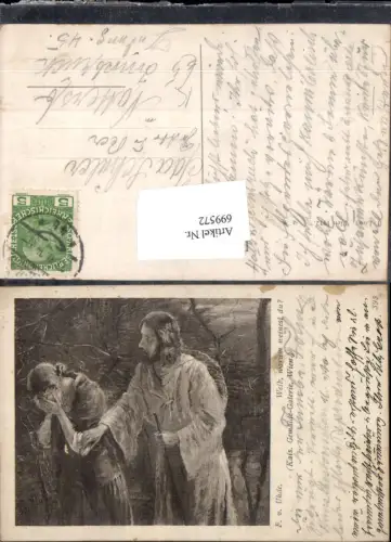 699572 Künstler AK F. v. Uhle Frau weint gel Natters Innsbruck 1914