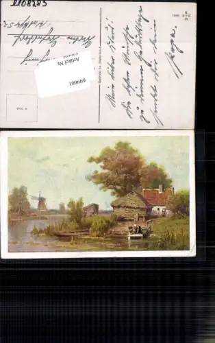 699601 Künstler AK Holland Windmühle Mühle Wäscherin Landschaft