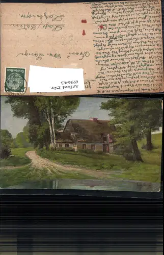 699643 Künstler AK Haus am See Birken Bäume gel Lahr