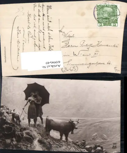 699649 Künstler AK Mastroianni Morgenkuss Stier Schirm Kuss Liebe