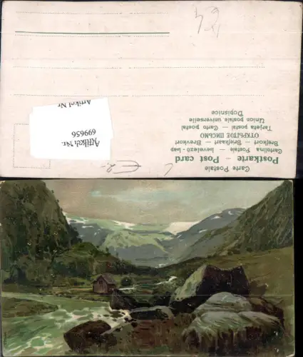 699656 Künstler AK Landschaft Berge Bach