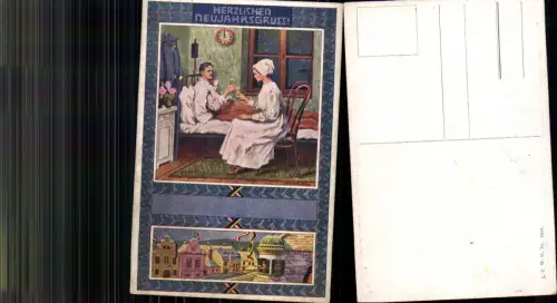 701283 Künstler AK Neujahr Patriotik Soldat Krankenschwester