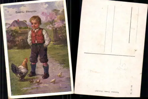 701284 Künstler AK Hans Götzinger Ostern Hühner Küken Bub pub Pantophot