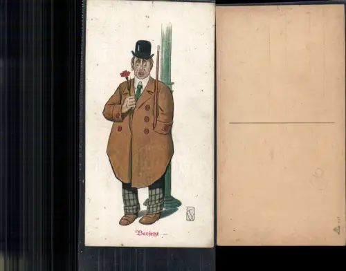 701286 Künstler AK Karikatur Versetzt Humor Scherzkarte Scherz Zylinder Hut