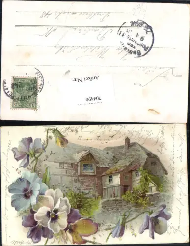 704490 Künstler AK Lithographie Veilchen Bahnpost Eisenach Halle Saale Zug 243