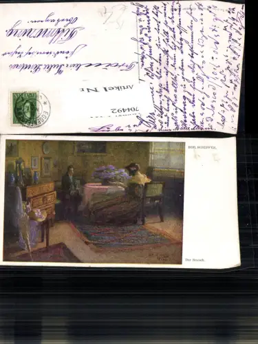 704492 Künstler AK Robert Scheffer Der Besuch Mann Frau Interieur Kommode