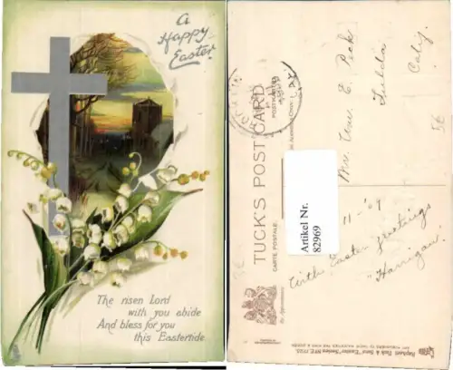 82969,Präge AK Tuck Nr 1725 Ostern Kreuz Blumen