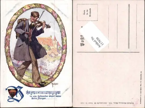 117930,Dt. Schulverein 1337 Geige Wanderer Benhart sign