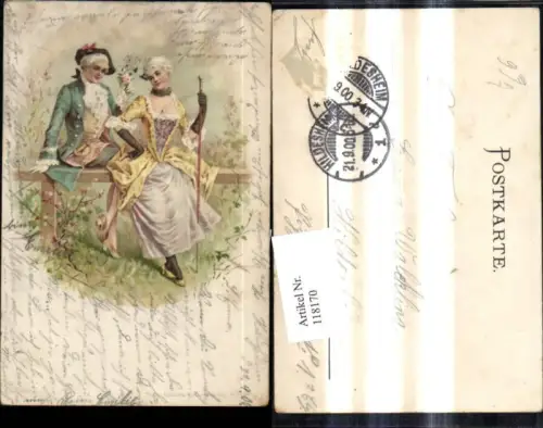 118170,Theo Stroefer Verlag Litho Liebespaar Barockstil b. Zaun