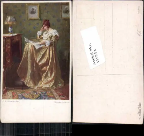 119242,M. Munk Vienne 1130d Karl M. Schuster Dämmerstunde Frau liest zeitung