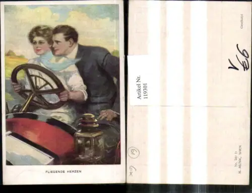119301,M. Munk Vienne 742 D Clarence F. Underwood Fliegende Herzen Liebespaar i. Automobil Cabrio