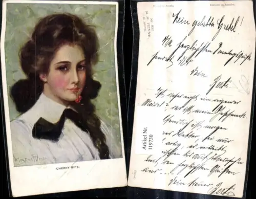 119730,M. Munk Vienne 832 Clarence F. Underwood Cherry Ripe Reife Kirschen i. Mund Frau