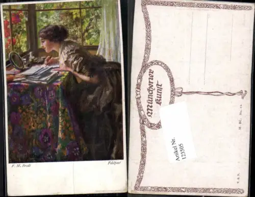 123505,Theo Stroefer Münchener Kunst 14 Feldpost Frau liest Briefe