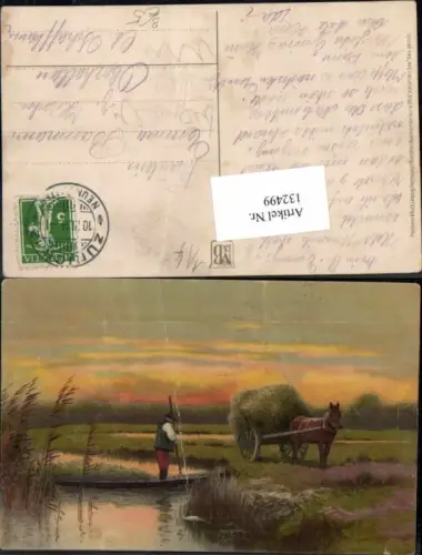132499,Meissner e Buch Leipzig 1914 Am stillen See Bauern Heuernte Heu Ernte Pferd