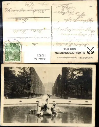 145528,Bergbau Stempel Allgem. Bergmanntag Wien 1912 Schönbrunn Nymphenspringbrunnen pub Kilophot 35euro6