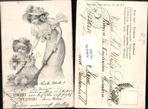 161304,Theo Stroefer 420-2 Jugendstil Neujahr Schöne Frau Kind R. Kratky Kind