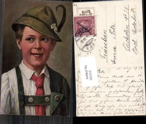 161312,Theo Stroefer 1279 Süsser Junge m. Hut Feder Tracht Tirol