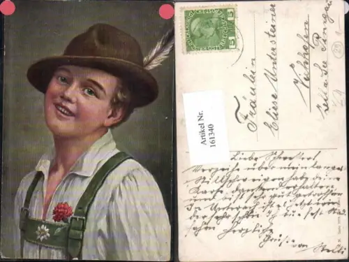 161340,Theo Stroefer 1279 Junge m. Hut Feder Stil L Kraus