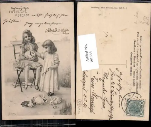 161344,Theo Stroefer 563-4 Jugendstil Ostern Hase Mädchen
