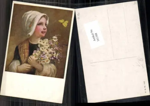 161388,M. Munk Vienne 1207 Mädchen m. Blumen Schmetterling