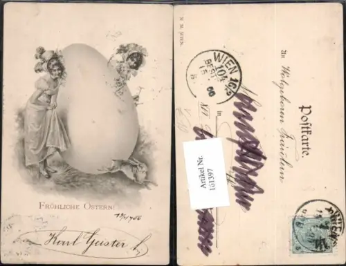 161397,M. Munk Vienne Ostern Jugendstil Art Nouveau Grosses Osterei Frauen Hase