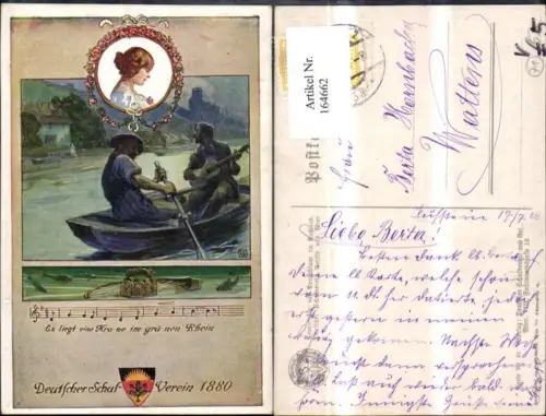 164662,Dt Schulverein 91 Es liegt eine Krone i. Grünen Rhein Ruderboot Gitarre Mädchenkopf