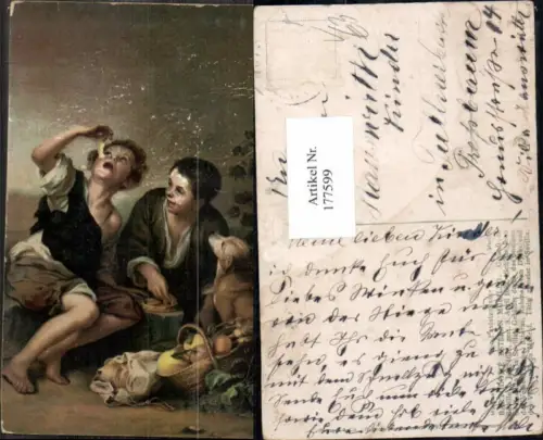 177599,Künstler AK Stengel e Co. 29973 Murillo Pastetenesser Hund Kinder
