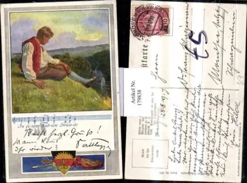 179838,Deutscher Schulverein 371 Mann auf Wiese Liedzeile u. Text Geige