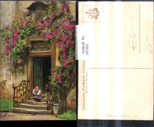 191383,Theo Stroefer Verlag 733 Mädchen m. Puppe Hauseingang Tür Stiege Blumen Rosen Gießkanne