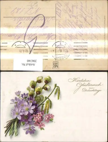 206340,Künstler Ak Meissner e Buch 2359 Blumen Palmkätzchenzweig Glückwunsch z. Geburtstag