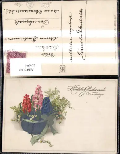 206348,Künstler Ak Meissner e Buch 2186 Blumen Topf Hyazinthen Herzl. Glückwunsch z. Namenstag