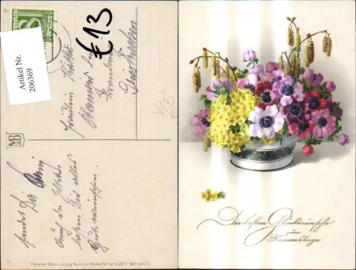 206369,Künstler Ak Meissner e Buch 2509 Blumen Zweige i. Vase Topf Namestag