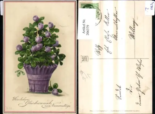206379,Künstler Ak Meissner e Buch 2137 Blühendes Glück Klee Topf Namenstag