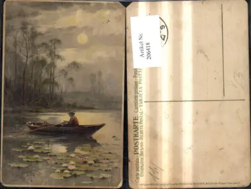 206418,Künstler Ak Meissner e Buch 1507 Auf stillen Pfaden Ruderboot a. See Seerosen i. Mondschein