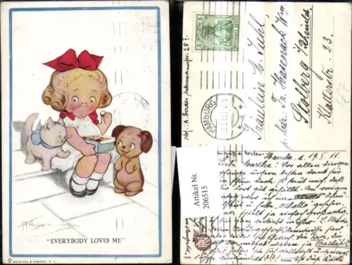 206515,Künstler AK G. Wiederseim „Everybody loves me“ Mädchen m. Süßigkeiten Katze Hund pub Reinthal e Newman 11