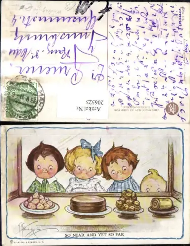 206523,Künstler AK G. Wiederseim „So near and yet so far“ Kinder b. Schaufenster Süßigkeiten pub Reinthal e Newma