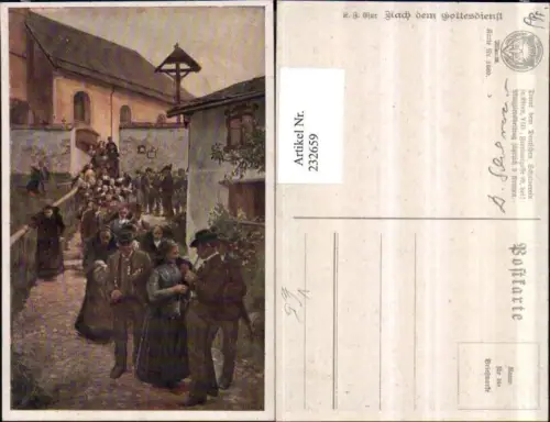 232659,Deutscher Schulverein 1080 Nach dem Gottesdienst Kirche Kreuz Personen