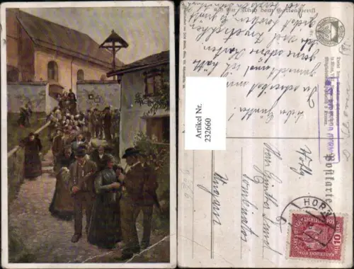 232660,Deutscher Schulverein 1080 Nach dem Gottesdienst Kirche Kreuz Personen Postablage St. Bernhard Horn