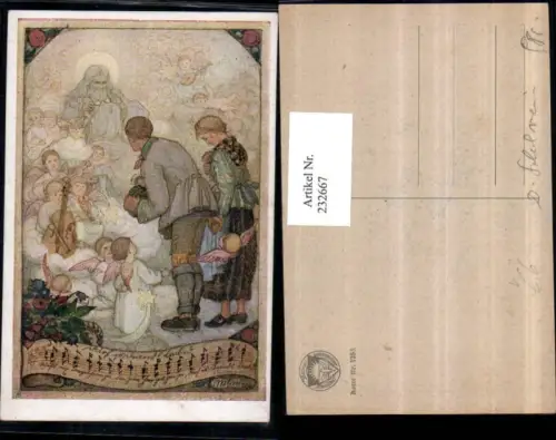 232667,Deutscher Schulverein 1253 Künstler AK Mann m. Frau Hut Engel Cello Geige Gitarre Lied