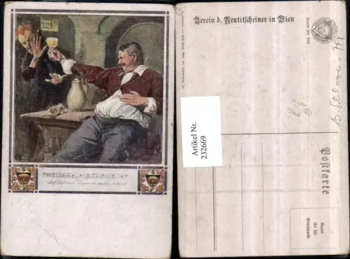 232669,Deutscher Schulverein 560 Künstler AK Mann m. Wein Weinglas Lied