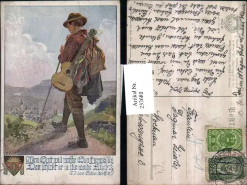 232680,Deutscher Schulverein 878 Mann m. Gitarre Hut Stock Rucksack Text