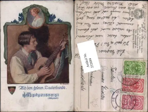 232684,Deutscher Schulverein 696 Künstler E. Schütz Mann m. Laute Frau Portrait Lied